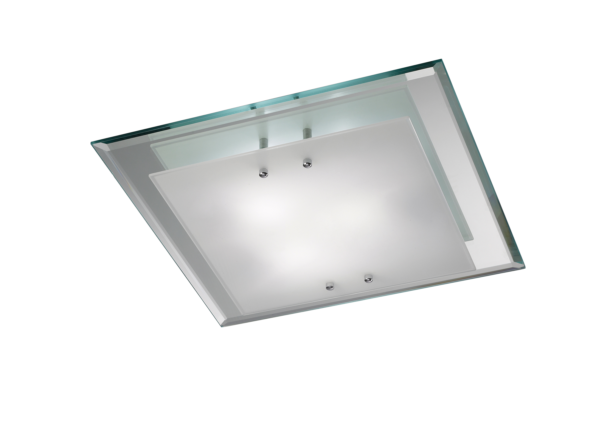 D0011  Mira Square Glass Flush Ceiling 3 Light Polished Chrome